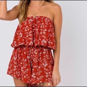 Princess Polly Babylon Strapless Romper - Rust